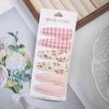 Lot de 6 pinces à cheveux en tissu aux motifs à carreaux roses et fleurs sur cartes - Style Plaid Floral Rose Crème (DP222-5)