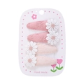 Sweet pink 4-piece hair clip set for girls with white daisy embroidery and floral details - Pink (DP231-3)