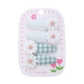 Sweet 4-piece daisy hair clip set with blue and green plaid fabric and floral embroidery - Plaid Blue Green (DP231-4)