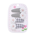 Set di 4 fermagli per capelli a margherita con strisce nere e trama scozzese grigia - Set da 4 pezzi / Striped Gray Plaid (DP231-7)