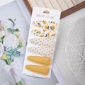Lot de 6 barrettes bébé jaunes en tissu à motifs floraux et à pois sur carte cadeau - Style Floral à Pois Jaune Soleil (DP222-9)