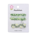 Set di fermagli per capelli in velluto verde e pizzo ricamato con margherita bianca - Stile Peluche Verde e Ricamo Margherita (PP267-2)