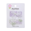 Lot de deux barrettes violettes avec fleurs brodées et nœud en maille sur carte - Style Nœud Mauve Clair et Fleur Brodée (PP267-5)