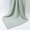 Sage green 6-layer bamboo cotton muslin swaddle blanket with bubble texture for newborns - Bean Green