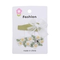 Ensemble de barrettes à nœud en tissu vert avec broderie marguerite sur carte - Style Petite Fleur et Nœud en Résille Vert Herbe (PP267-8)