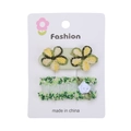 Lot de barrettes à fleurs brodées avec nœud en tissu vert et détail de rose blanche - Style Fleur Brodée Vert Clair et Rose en Tissu (PP267-9)