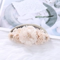 Bandeau bébé blanc crème élégant avec fleurs en dentelle et perles sur fond peluche - Style Dentelle Perles Blanc Crème (HH205-4)
