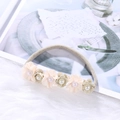 Peach pink and sage green floral infant headbands with faux pearls and nylon strap - Peach Pink and Light Green Floral Style (HH205-5)