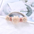 Infant nylon headband with five vintage artificial flowers and pearl accents in pink and beige - Pink Artificial Pearl Rhinestone Style (HH205-7)