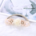 Elegant baby floral headband in cream and champagne with pearls and soft elastic band - Light Champagne Satin Flower Style (HH205-9)