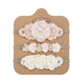 Three-piece set of baby floral headbands with pink lace flowers and grey elastic bands - Flesh Pink Lace and Satin Combo Style (DP269-2) / Three-Piece Set