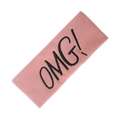 Pink soft coral fleece headband with black OMG! embroidery for spa and washing - Light Pink (KK214-31)
