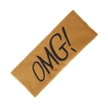 Brown fleece spa headband featuring black OMG embroidery for washing and makeup - Mustard Yellow (KK214-43)