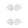 Set de dos pinzas clásicas blancas de lazo en cinta de falla para bebés niñas - PP204-2 (Blanco Par)