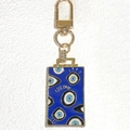 Retro geometric square evil eye keychain with blue enamel and I SEE YOU gold engraving - Dark Blue