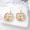 Handmade pumpkin earrings with dried flowers and gold foil accents in gold frame - White Floral Big Pumpkin