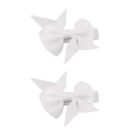 Set of two white grosgrain ribbon bow hair clips with silver metal alligator grips - PP205-2 (White Layered Pair)