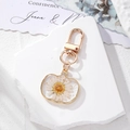 Daisy dried flower resin keychain in pumpkin shape with gold foil and lobster clasp - White Daisy Small Pumpkin