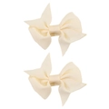 Pair of cream white grosgrain ribbon bow hair clips for baby girls in a minimalist set - PP205-3 (Beige Layered Pair)
