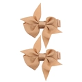 Set of two champagne gold ribbed ribbon bow hair clips for baby girls in solid color - PP205-7 (Champagne Layered Pair)