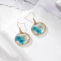 Fashion geometric earrings with natural dried narcissus flowers in gold resin frames - Blue Flower