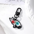 Portachiavi a forma di gatto in resina con fiori secchi e metallo nero opaco - Gatto Fiore Rosso Blu