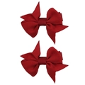 Set of two dark red grosgrain ribbon bow hair clips with ribbed texture for babies - PP205-21 (Dark Red Layered Pair)