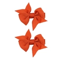 Pair of vibrant orange ribbed ribbon bow hair clips for baby girls and children - PP205-29 (Orange Bow Pair)
