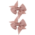 Set of two soft pink ribbed grosgrain bow hair clips for infants and toddlers - PP205-31 (Lotus Pink Layered Pair)