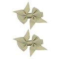 Set of two light sage green grosgrain ribbon bow hair clips with swallowtail design - PP205-40 (Grass Green Layered Pair)