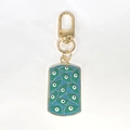 Gouden vierkante Evil Eye sleutelhanger met blauw email en boheems geometrisch patroon - Goud met groene ogen