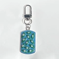 Vintage geometrische vierkante Evil Eye sleutelhanger met blauw emaille hanger - Zilver met groen oog