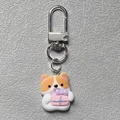 Süßer Cartoon Corgi Welpe Schlüsselanhänger mit Harzhund und rosa Geschenkbox - Rosa Geschenkbox Welpe