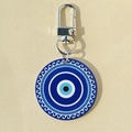Llavero étnico Ojo del Mal con estampados azules y cierre de langosta plateado brillante - Ojo Redondo Azul Oscuro