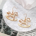 Handmade rocking horse earrings with real white dried flowers inside clear resin drops - White Flower Rocking Horse