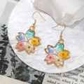 Colorful dried flower earrings in gold metal frame on a white ceramic plate - Colorful Flowers