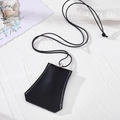 Minimalist black leather necklace keychain with white stitching and silver metal hardware - Black Key Case