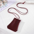 Detail of burgundy leather glasses holder with white contrast stitching and long lanyard - Wine Red