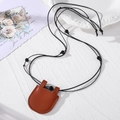 Detail of adjustable black necklace cord with brown PU leather mini pouch pendant - Small Pocket Shape / Brown