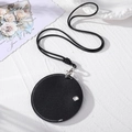 Minimalist round leather sunglasses holder with white stitching and silver snap button - Round Black