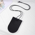 Close-up of minimalist black PU leather key pouch with snap button and long neck strap - Black Key Case