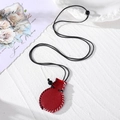 Red leather purse necklace with handmade stitching and adjustable black cord strap - Vase Shape / Burgundy