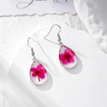 Handmade teardrop resin earrings with real rose pink dried flowers and silver hooks - Rose Red Flower