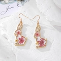 Handmade rabbit shaped earrings with pink dried flowers and elegant golden frames - Pink Flower Rabbit