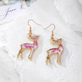 Golden deer earrings with pink dried flowers in resin, nature inspired jewelry - Deer