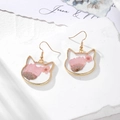 Orecchini a gatto con fiori secchi rosa e ganci dorati per gioielli da donna - Margherita Singola Testa di Gatto (Gancio in Acciaio Inossidabile)
