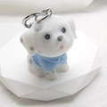 Macro detail of flocked Dalmatian dog charm with black spots and sky blue outfit - Flocking Blue Clothes Dalmatian
