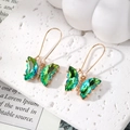 Golden butterfly drop earrings with green and blue crystal gradient facets - Dark Green