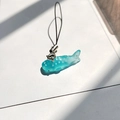 Cute polka dot blue whale charm pendant with translucent finish and black cord lanyard - Whale