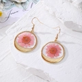 Pastoral style stainless steel earrings with real pink daisy dried flowers in resin - Pink Daisy